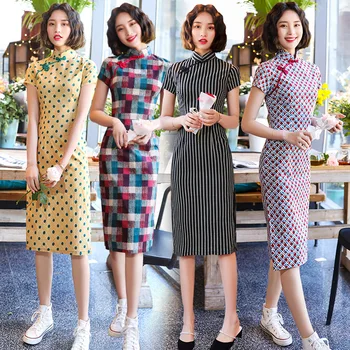 

Vintage Oversize 3XL Novelty Short Chinese Formal Dress Chinese Style Women Mandarin Collar Qipao Elegant Lady Cheongsam