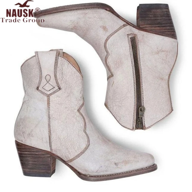 

NAUSK Women Boots Ankle Boots Roman Pointed Casual Booties Spring Autumn Women Boots Ladies Western Stretch Fabric Boots Leather