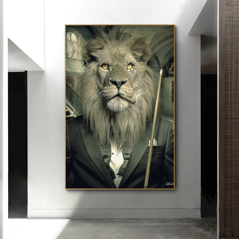 Tableaux,Posters et Arts Décoratifs Mafia Lion en Costume Jouer Billard  Toile Murale Poster pour Salon Décoration 50x70cm sans - Cdiscount Maison