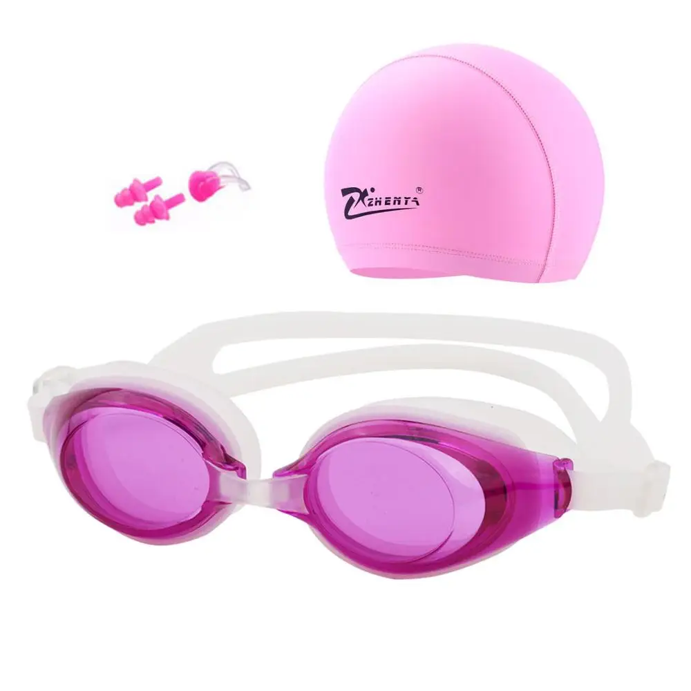 Профессиональные плавающие защитные очки для плавания, силиконовые плавающие очки для плавания, наушники для мужчин и женщин, водонепроницаемые очки для взрослых - Цвет: Purple Set