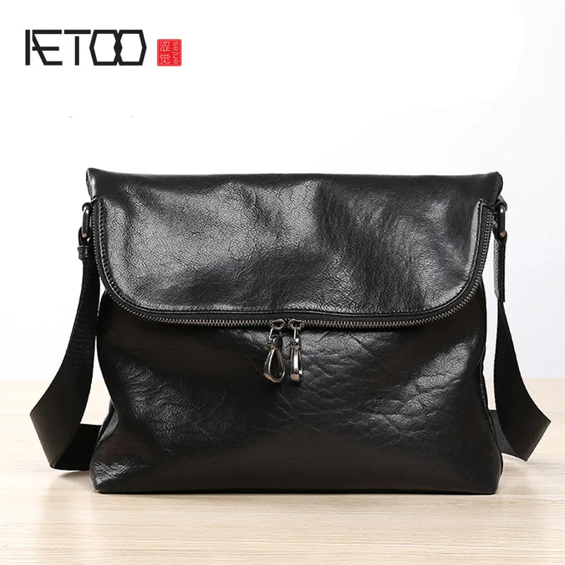 

BJYL Satchel men's diagonal leather soft leather shoulder bag business casual trend first layer leather men's bag