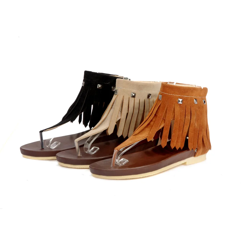 

Large Angle Board Fortune Large Size 40 Yards Retro Tassels Suede Flat Sandals W7n060014