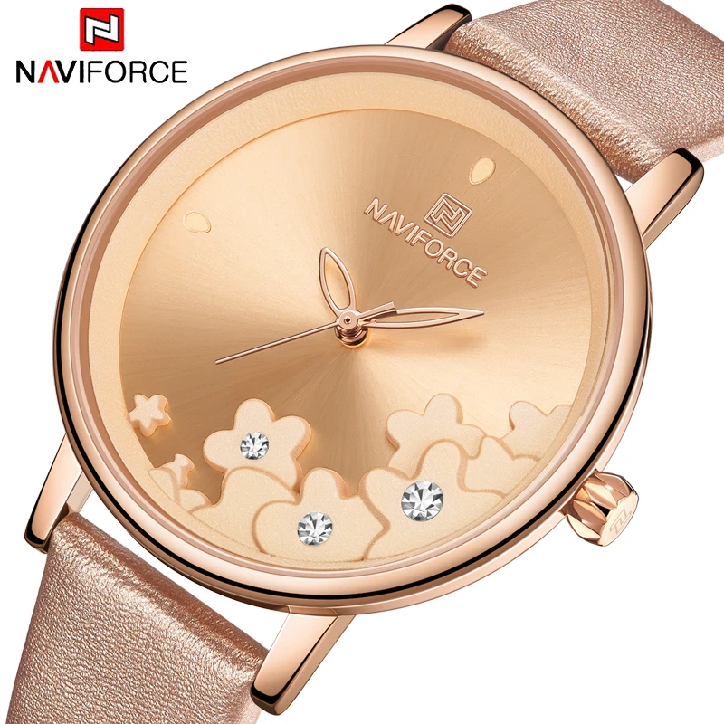 NAVIFORCE женские часы модное платье цветок кристалл аналоговые кварцевые Vogue