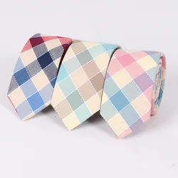 6.5cm Contrast Plaid Mens Cotton Ties Fashion Casual Candy Color Necktie Wedding Banquet Men Accessories Woman Ties Gift