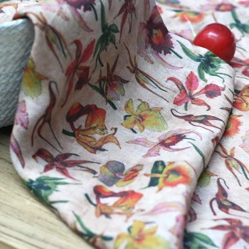 

High quality pure flax fabric digital printing tissu High grade dress, robe and coat cheongsam patchwork