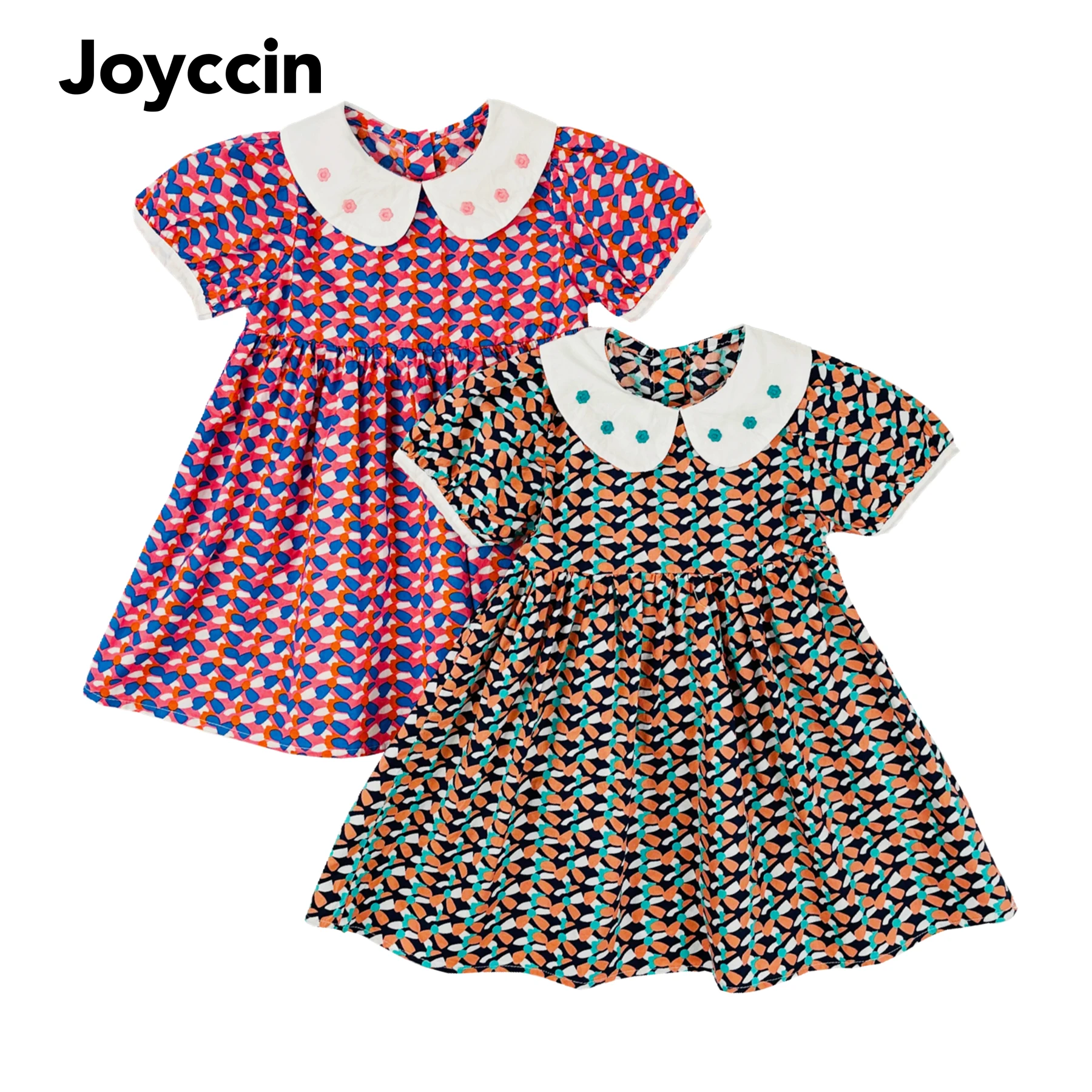 

Joyccin Toddler Girls Short Sleeve Dress Pop Printing Princess Children's Clothing Trendy Embroidered Peter Pan Collar Dresses