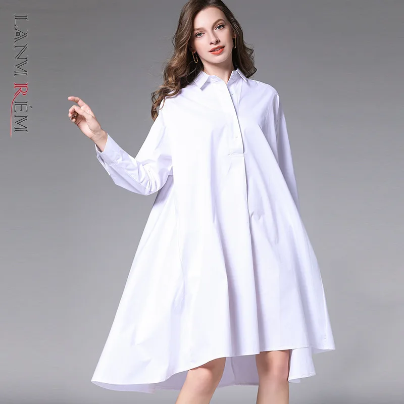 Платье LANMREM женское с отложным воротником свободное стильное платье-рубашка