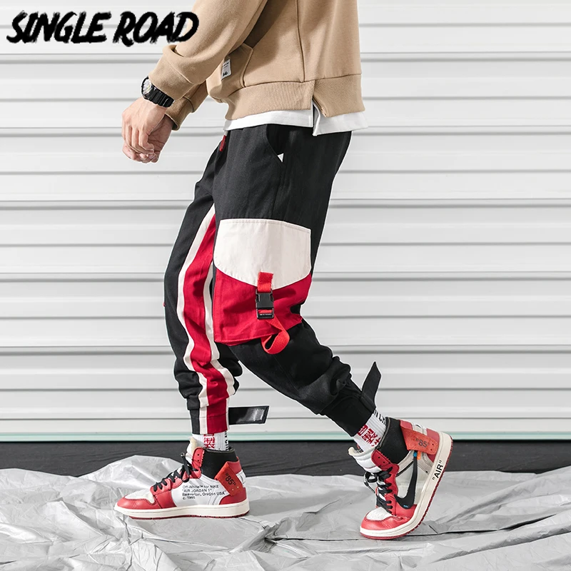 SingleRoad Cargo Pants Men Patchwork Stripe Side Pockets Hip Hop Japanese Streetwear Harem Pants Men Black Trousers Joggers Male|Cargo Pants|   - AliExpress