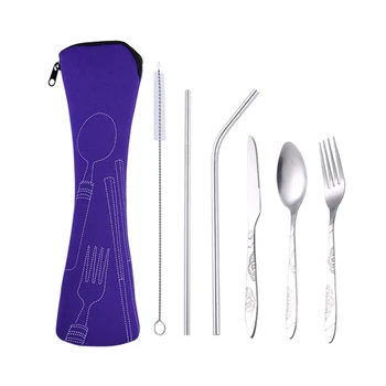 

3pcs/set Stainless Steel Tableware Set Kids Travel Camping Cutlery Set Fork Dinner Dinnerware Case Kit With Cloth Bags