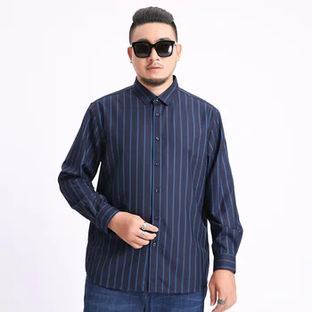 

Plus Fat plus Wool Long Sleeve Shirt Men Business Leisure Plus Velvet Thicken Fat Stripes Positive Pack Shirt