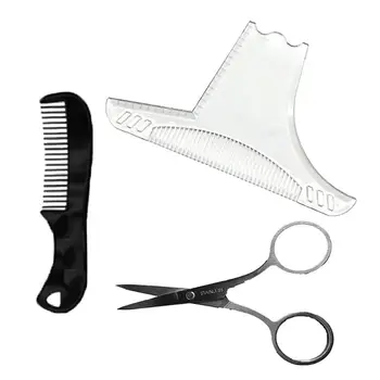 

Men's Beard Shaping Styling Template Combs Transparent for Hair Trim Beards with Stainless Steel Scissors and Comb Set 27RB