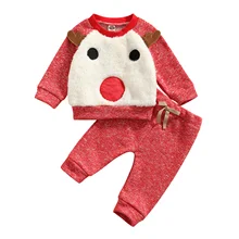 Ensemble de vêtements de nuit de noël pour enfants, pull à col rond et pantalon à taille élastique, 6 mois 4 ans, motif d'élan rouge