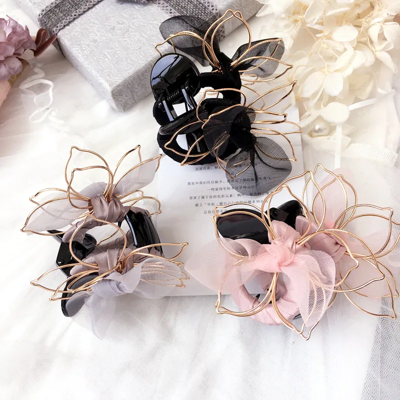 

2020 New Fashion Women Hair Claws Simple Korean Style Twine Yarn Flowers Bow Big Grab Hair Clips For Girl Hair Accessories