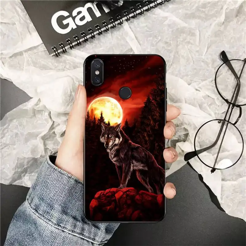 xiaomi leather case glass Yinuoda Moon roaring wolf TPU black Phone Case Cover Hull for Xiaomi Redmi 5plus 5A 6 6A 7 7A Note 7 8 8T 8Pro cases for xiaomi blue Cases For Xiaomi