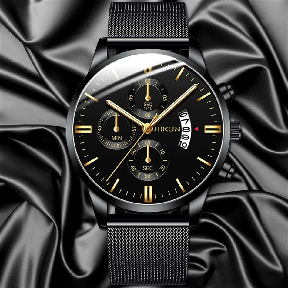 2022 Men Watches Luxury Famous Brand Men Stainless Steel Mesh Belt Calendar Watch Men Business Quartz Watch relogio masculino