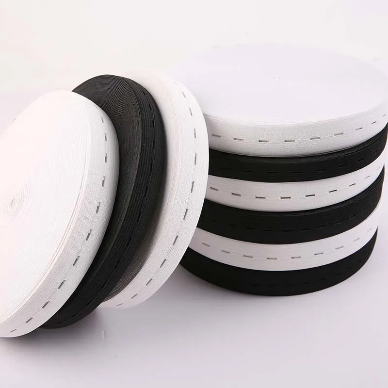 5 Meter Flat Elastic Band with Buttonholes for DIY Garment Sewing - White/Black