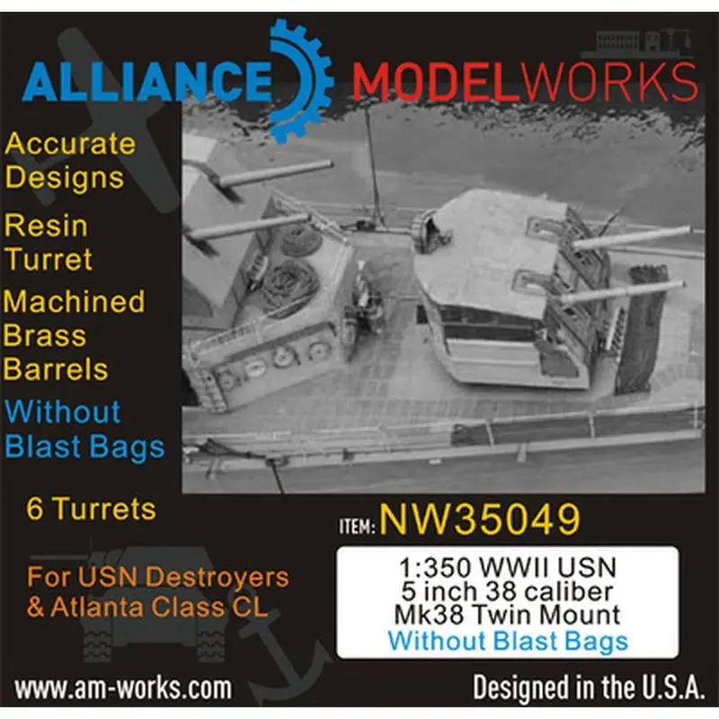 

AM-WORKS NW35049 1/350 WWII USN 5 inch 38 Caliber Mk38 Twin Mount wo/Blast Bags - Upgrade Detail Set