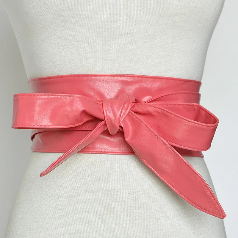 Новинка, черный, красный, белый, желтый, широкий кожаный ремень, Женская высокая талия, пояс-корсет для женщин, платье Cinturones Para Mujer - Цвет: Розовый