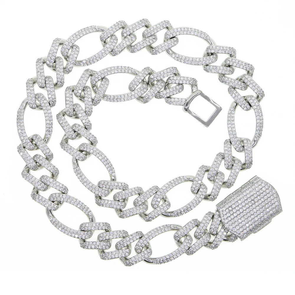 New 19MM Figaro Chain Cuban Necklace Hip Hop Iced Out Bling