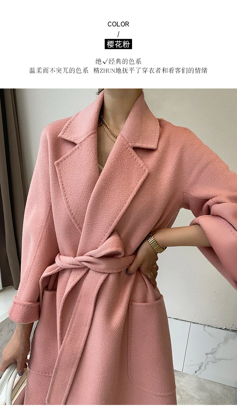 long puffer coat Double sided cashmere high-end off-season Hepburn style double-sided cashmere coat women's new winter Korean version long woolen Leather Jackets