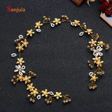 Золотые цветы Свадебная голова цепи ручной работы жемчуг свадебное украшение на голову красивая невеста пояс для головы T160