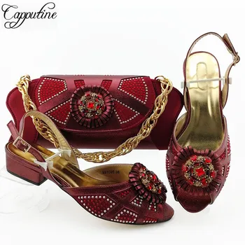 

Amazing wine color medium heel sandal shoes and handbag set nice pump with purse bag set MM1095 heel height 3.6cm