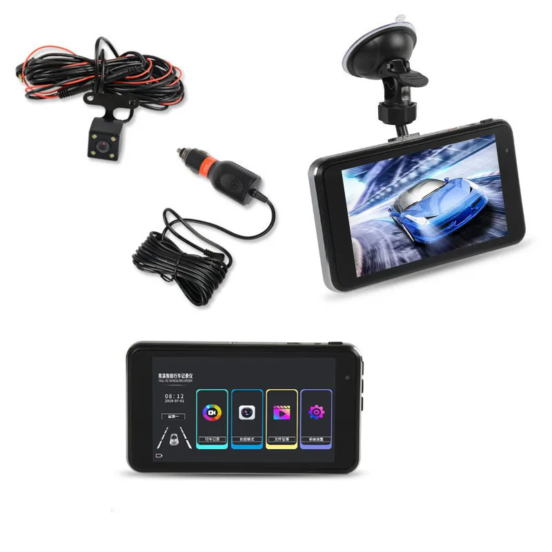

4 inch touch screen driving recorder HD night vision 1080P dual mirror car driving DVR parking monitoring