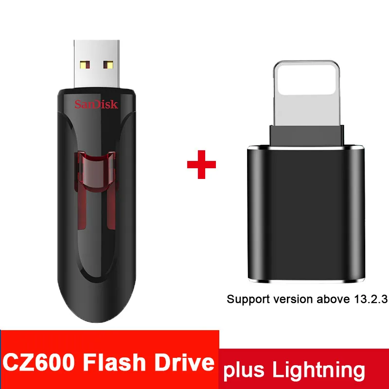 CZ600-Plus-Lightning Sandisk CZ600 Cruzer Glide 3,0 usb флешка USB флеш-накопитель 16 ГБ 32 ГБ 64 ГБ 256 ГБ флеш-накопитель 128 ГБ флеш-память Флешка 3,0 Стик флешки - Цвет: CZ600-Plus-Lightning