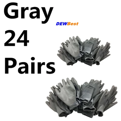 DEWBest 24& 12 пар рабочие перчатки для ПУ пальмовое покрытие защитные перчатки - Цвет: PU518 Gray 24pairs