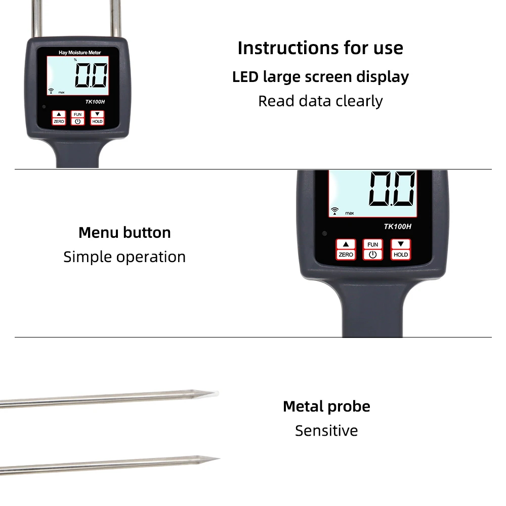Hay Moisture Meter with Backlight For Alfalfa Forage Grass