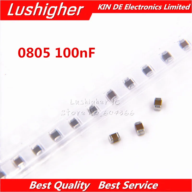 

100pcs 0805 100nF 104K 0.1UF 100V X7R 10% Error SMD Thick Film Chip Multilayer Ceramic Capacitor