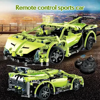 

453PCS RC Car Blue Sports Racing Cars DIY Model Building Blocks For City Technic Remote Control Vehicle Toys for Kid