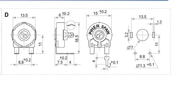 5PCS/LOT Imported Spanish PIHER trimmer potentiometer PT15NV18-100K horizontal oval hole wide foot | Обустройство дома