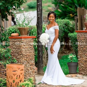 

Elegant Off Shoulder Wedding Dress With Appliques Mariage V-neck Mermaid Wedding Gowns Lace Up Back Long Sain Vestidos De Novia