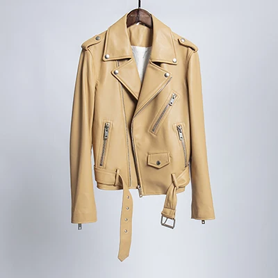 Autumn genuine leather jacket women nutural sheepskin leather moto biker coat female Dermal clothing real lesther blouse - Цвет: Picture color