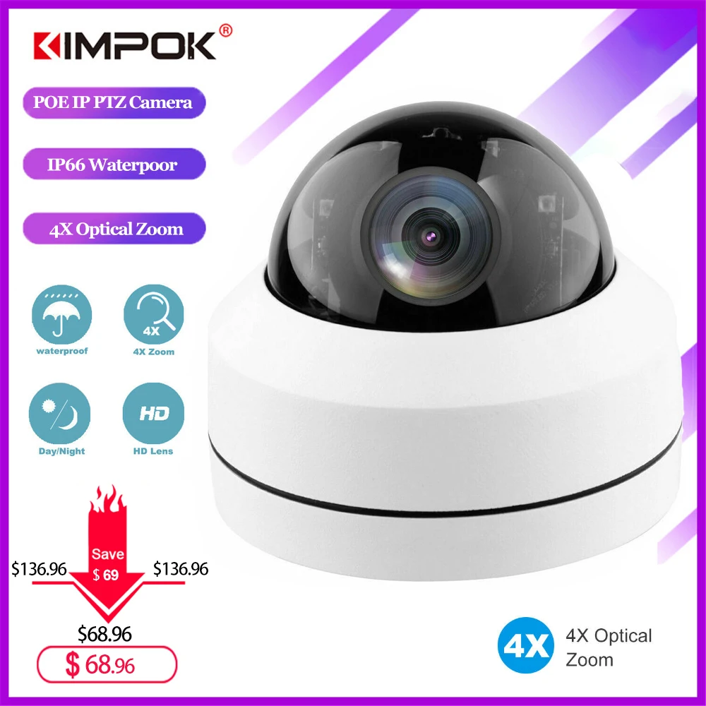 Мини камера видеонаблюдения 2 8 12 мм IP66 PTZ Onvif P2P ИК 40 м|Камеры видеонаблюдения| |