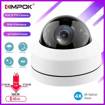 

KIMPOK 5MP Mini PoE IP PTZ Mini Camera 4X Optischer Zoom 2.8-12 mm IP66 Speed Cam POE CCTV Security Onvif P2P IR 40M Camera
