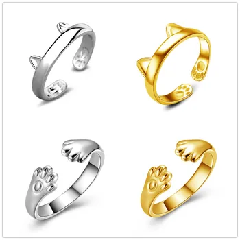 

Cute Adjustable Cat Finger Ring Lovely Cat Ear Paw Print Open Design Band Ring Nonallergic Jewelry Gift For Women Girls