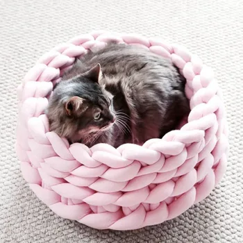 

Cat Bed Pet House Woven Wool Cotton Cat Cave Basket Lazy Lounger Soft Kennel Hammock Dog Sleep Sofa Washable Pet Supply