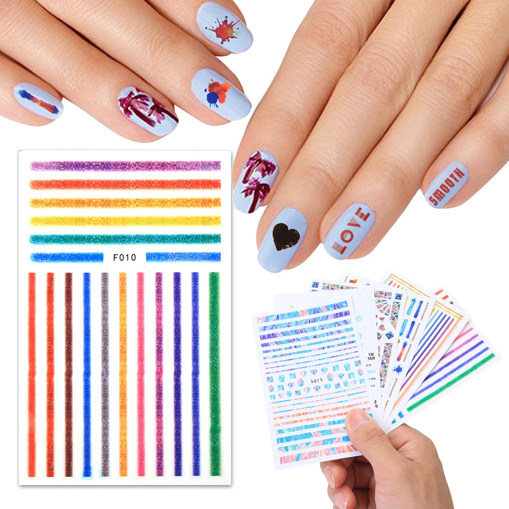 

1 sheet New Fashion 3D Nail Stickers Colorful Stripe Lines Nails Sticker Striping Tape Decorations Manicure Marble Streak Sticke