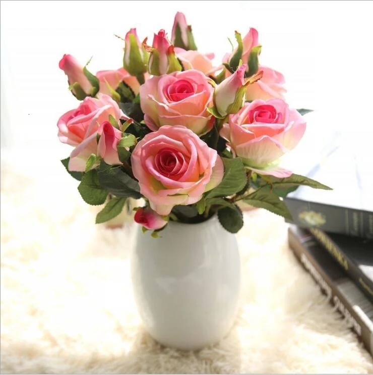 3 головки/ветка искусственный Шелковый цветок розы бутон искусственный цветок ветка для дома и сада Свадьба День Рождения Вечеринка украшения поставки