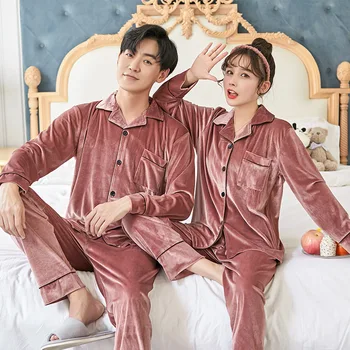

Silka Surplus 4XL Autumn Winter Warm Couple Pajama Set Women pajamas Deep Gold Velvet Homewear Pijama mujer Elegant sleepwear