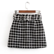 AGong повседневные юбки с поясом на талии, женская модная клетчатая юбка с принтом, Женские Элегантные мини-юбки трапециевидной формы для женщин