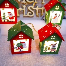 Светящийся деревянный дом Рождественские украшения Висячие орнамент кулон DIY Декор рождественской елки FJ88