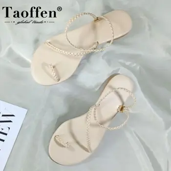 

Taoffen 2020 Sandals For Women Clip Toe Flat Heel Flip Flops Slip On Summer Plaid Shoes Beach Sandals Footwear Size 34-40