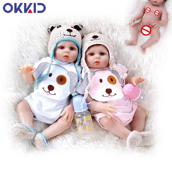 

OKKID 47cm Reborn Baby Doll Soft Full Silicone Body Realistic Fashion Doll Newborn Toy With Feeding Bottle Kids Birthday Gifts