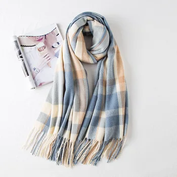 

Plaid scarf ladies autumn and winter color matching knit scarf warm stripes imitation cashmere shawl thick long scarf