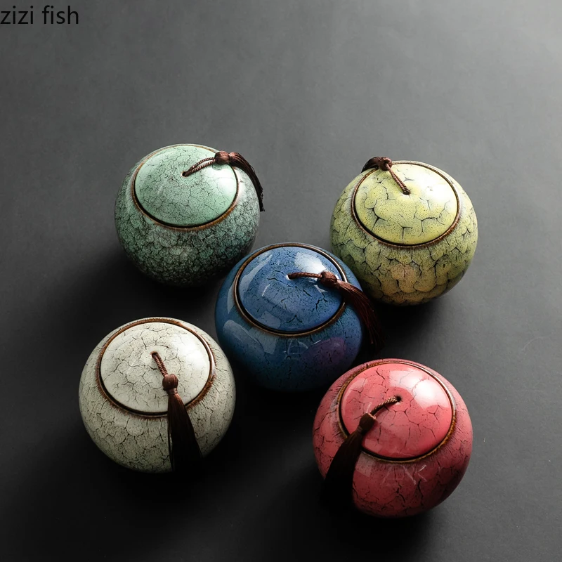 Creative Spherical Ceramic Tea Caddy Tea Set Household Large-capacity Sealed Storage Tank Moisture-proof Coffee Bean Caddy Decor tea tin box,tea canister