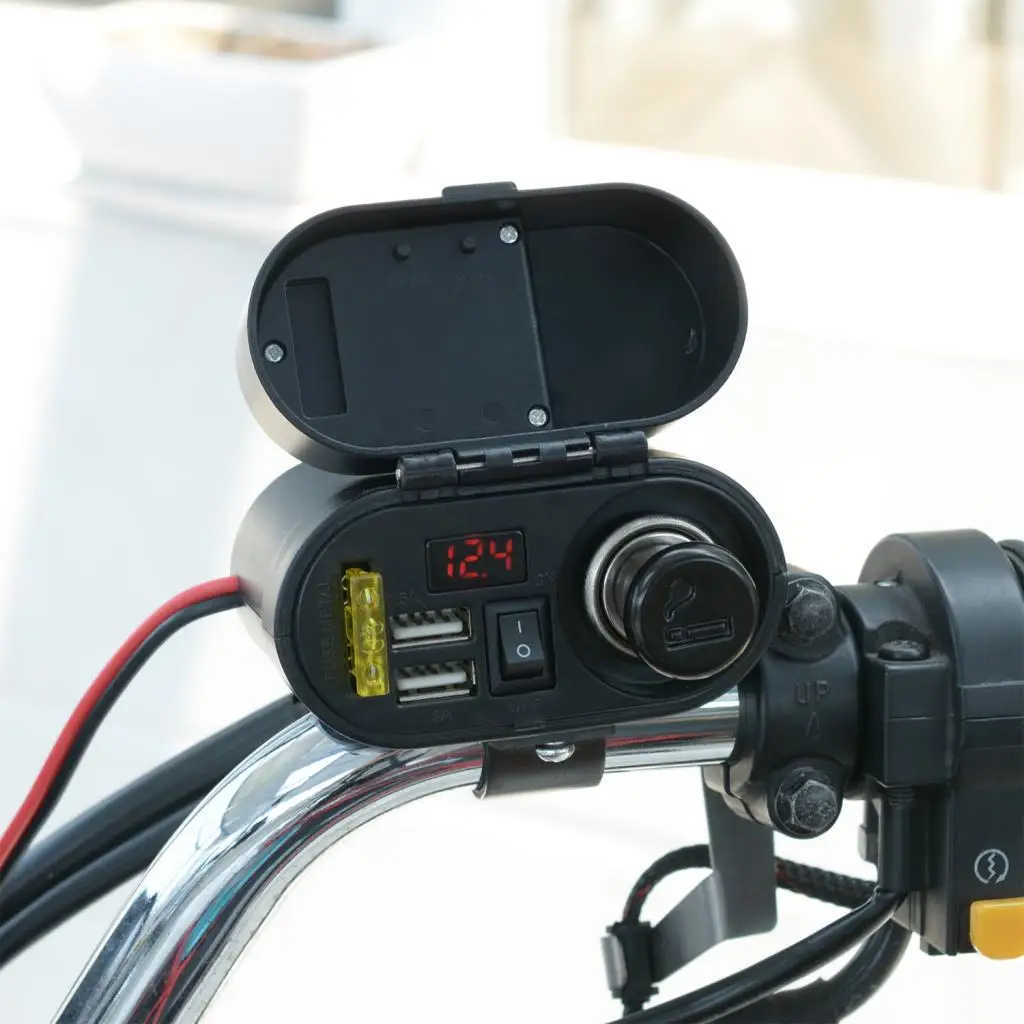 Waterproof Motorcycle Cigarette Lighter Multi Function Clock 4 in1 Motorbike USB Charger Universal Fits For Mobile Phone GPS
