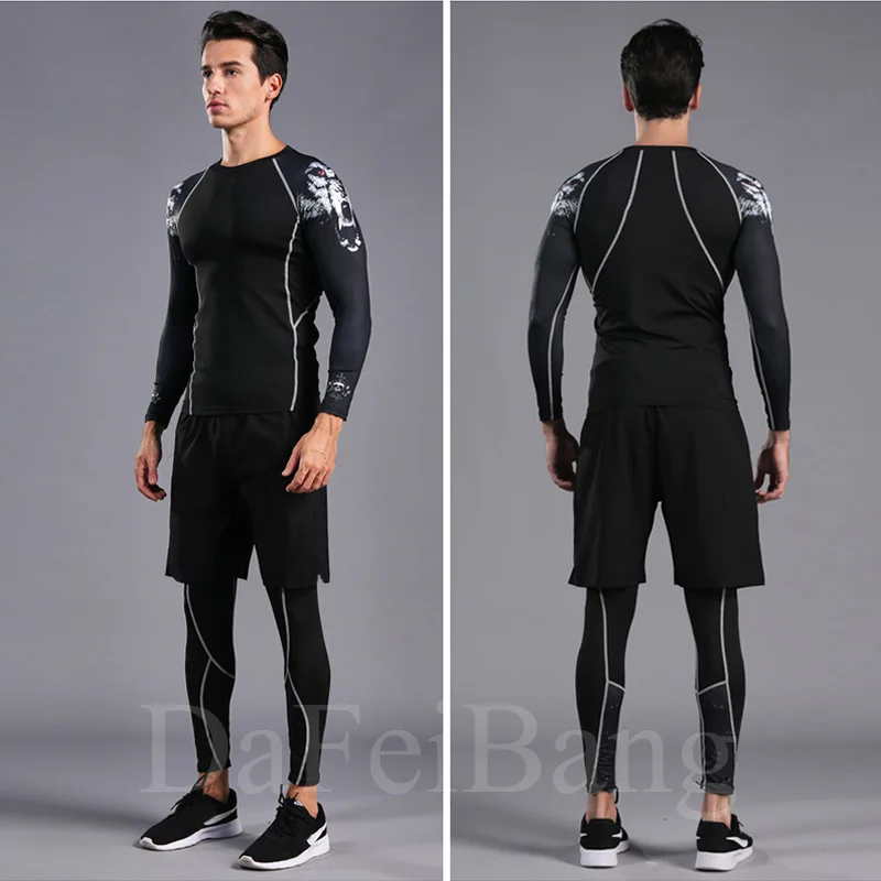 Man Compression Sports Suit Quick Drying Perspiration Fitness Training MMA Kit Rashguard Male Sportswear Jogging Running Clothes 5